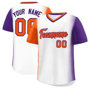 Custom White Orange-Purple Personalized Raglan Sleeves Authentic Baseball Jersey