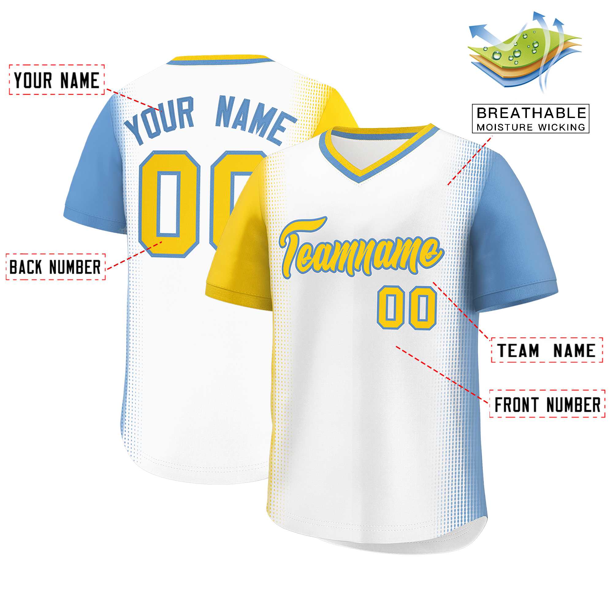 Custom White Gold-Light Blue Personalized Raglan Sleeves Authentic Baseball Jersey