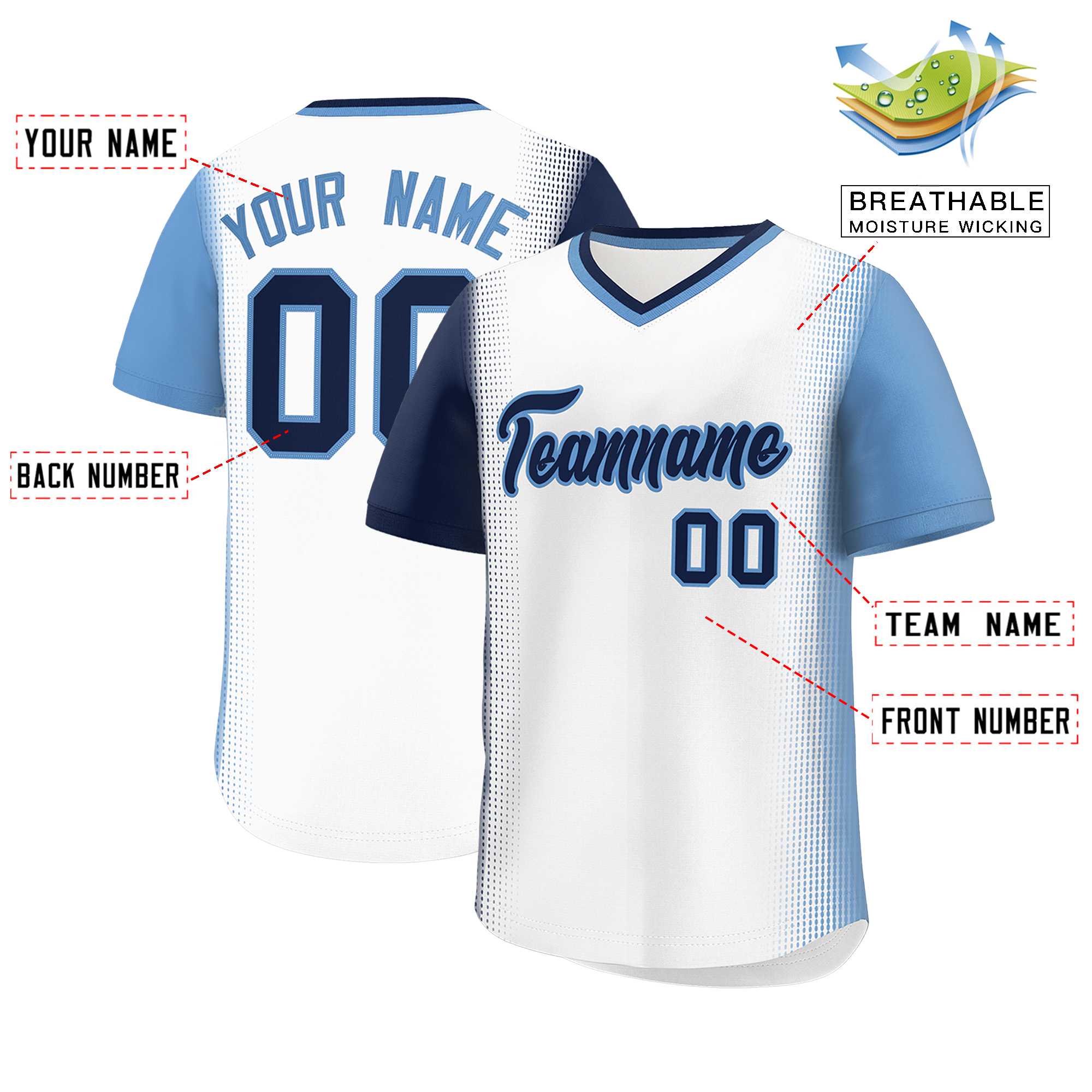 Custom White Navy-Light Blue Personalized Raglan Sleeves Authentic Baseball Jersey