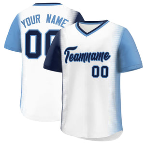 Custom White Navy-Light Blue Personalized Raglan Sleeves Authentic Baseball Jersey