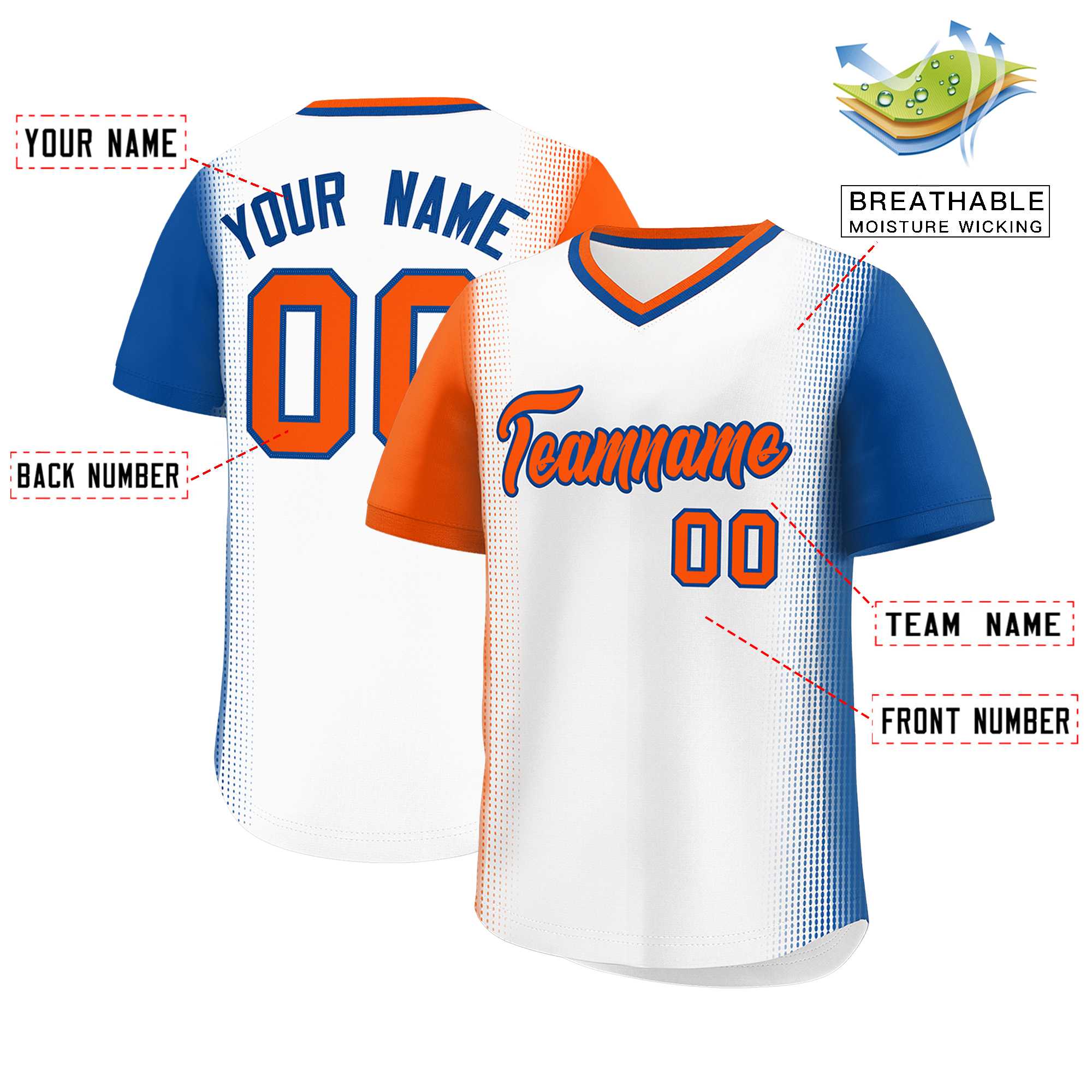 Custom White Orange-Royal Personalized Raglan Sleeves Authentic Baseball Jersey