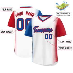 Custom White Royal-Red Personalized Raglan Sleeves Authentic Baseball Jersey