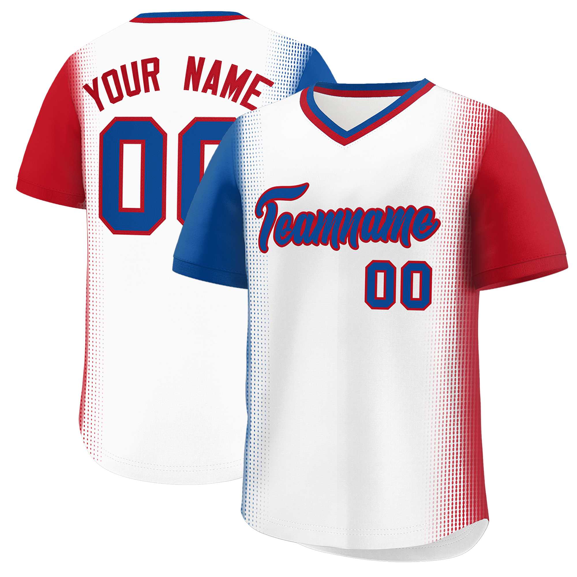 Custom White Royal-Red Personalized Raglan Sleeves Authentic Baseball Jersey