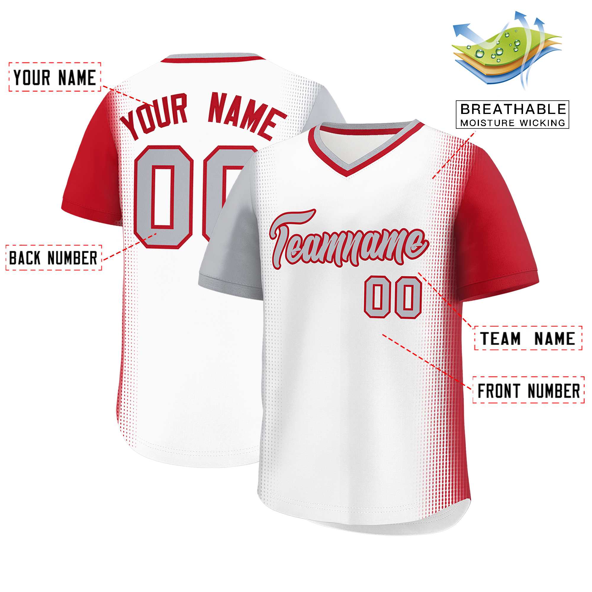 Custom White Gray-Red Personalized Raglan Sleeves Authentic Baseball Jersey