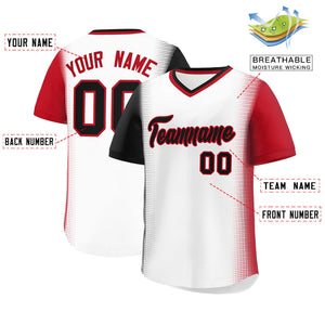 Custom White Black-Red Personalized Raglan Sleeves Authentic Baseball Jersey