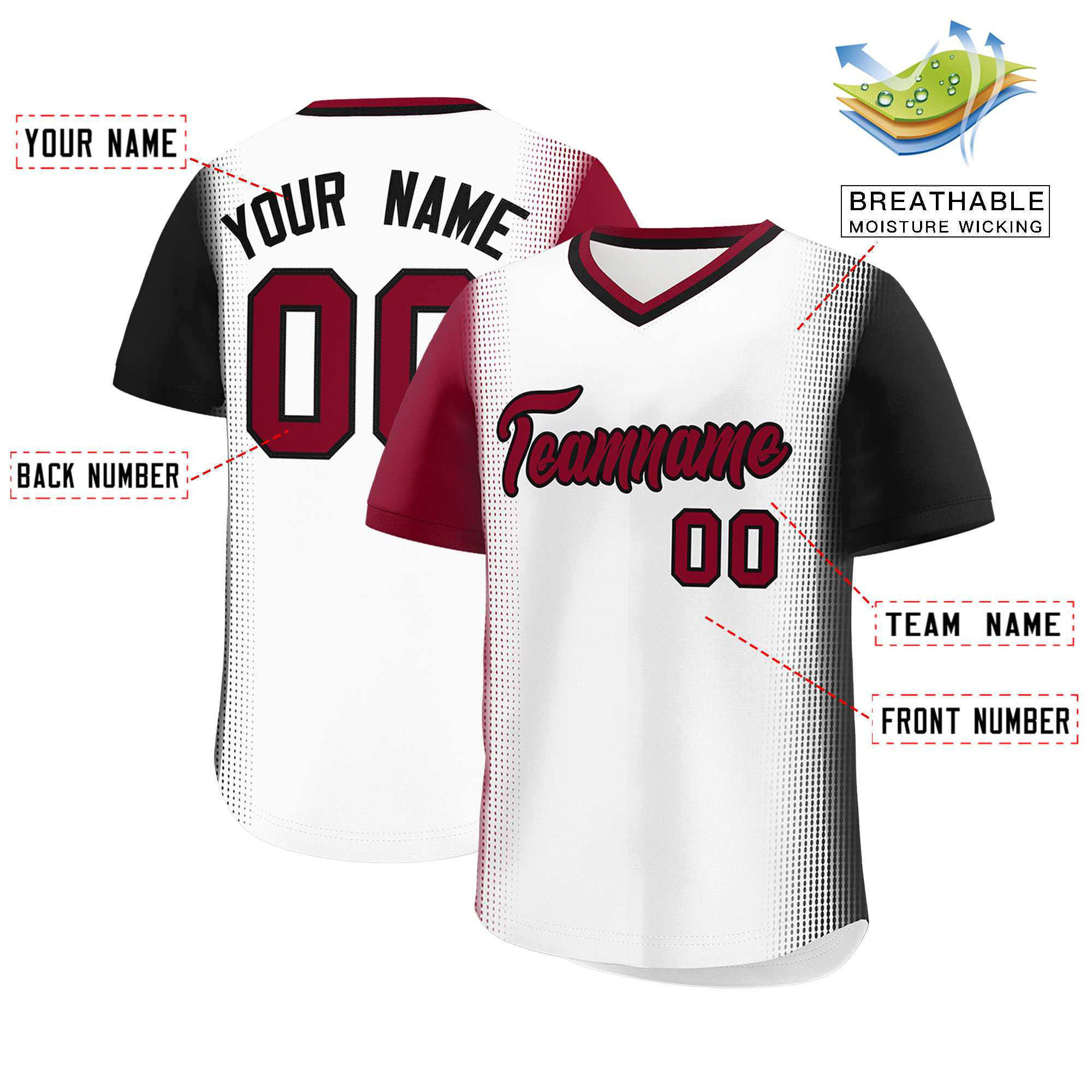 Custom White Crimson-Black Personalized Raglan Sleeves Authentic Baseball Jersey