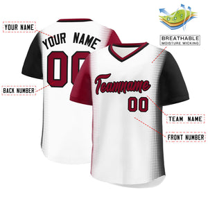 Custom White Crimson-Black Personalized Raglan Sleeves Authentic Baseball Jersey