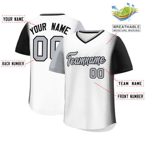 Custom White Gray-Black Personalized Raglan Sleeves Authentic Baseball Jersey