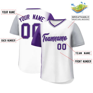 Custom White Purple-Gray Personalized Raglan Sleeves Authentic Baseball Jersey