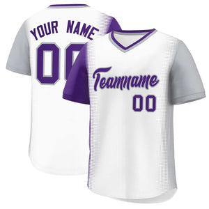 Custom White Purple-Gray Personalized Raglan Sleeves Authentic Baseball Jersey