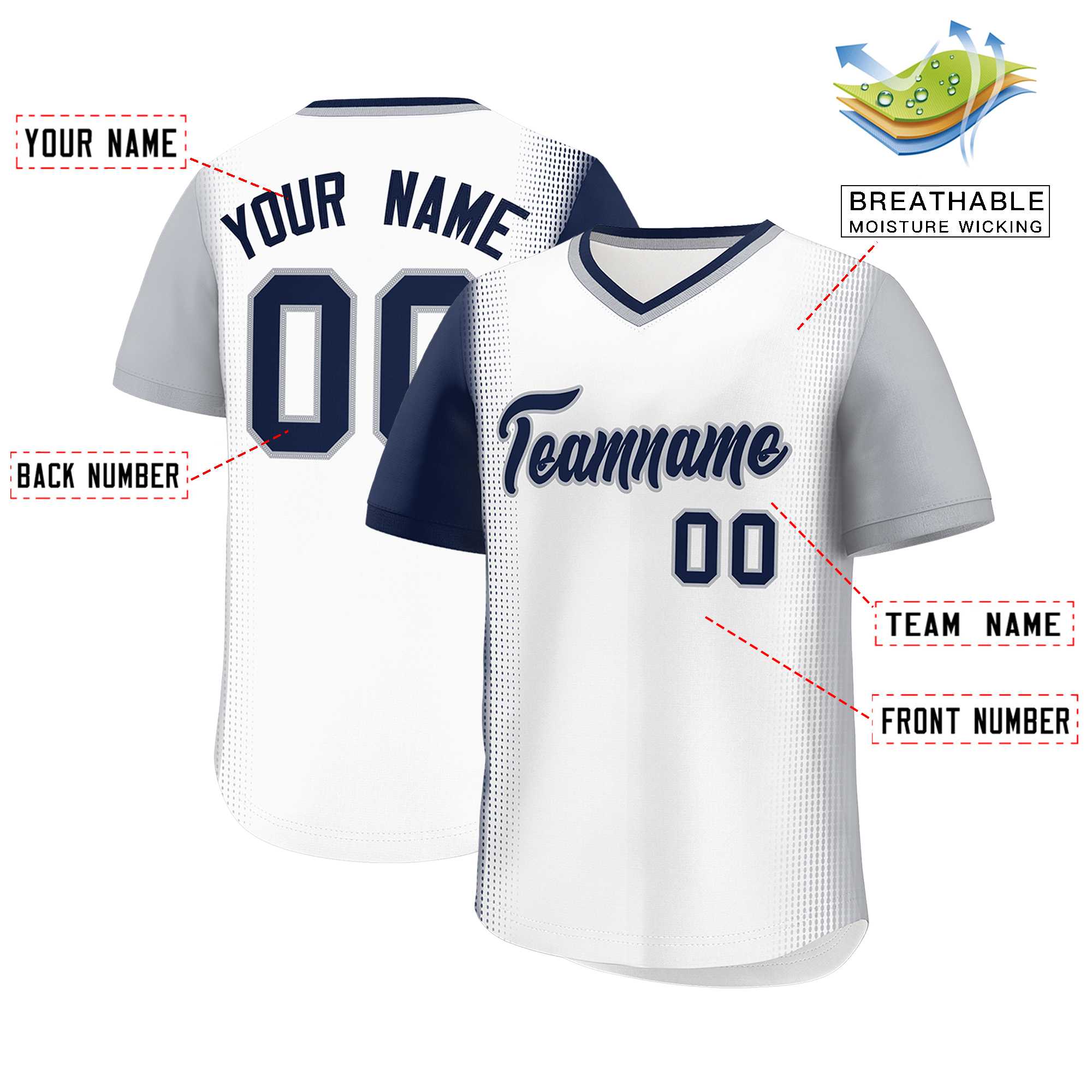 Custom White Navy-Gray Personalized Raglan Sleeves Authentic Baseball Jersey