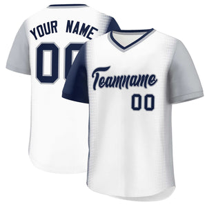 Custom White Navy-Gray Personalized Raglan Sleeves Authentic Baseball Jersey