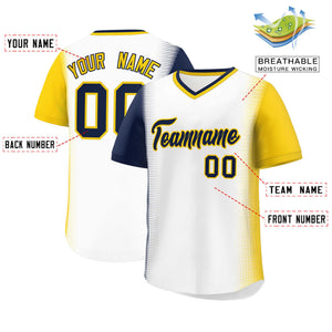 Custom White Navy-Gold Personalized Raglan Sleeves Authentic Baseball Jersey