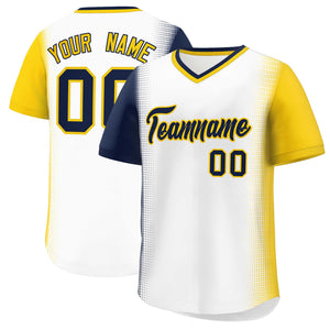 Custom White Navy-Gold Personalized Raglan Sleeves Authentic Baseball Jersey