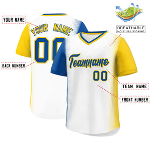 Custom White Royal-Gold Personalized Raglan Sleeves Authentic Baseball Jersey