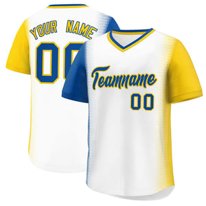 Custom White Royal-Gold Personalized Raglan Sleeves Authentic Baseball Jersey