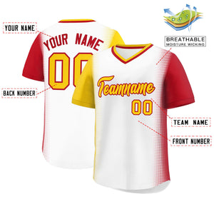 Custom White Gold-Red Personalized Raglan Sleeves Authentic Baseball Jersey