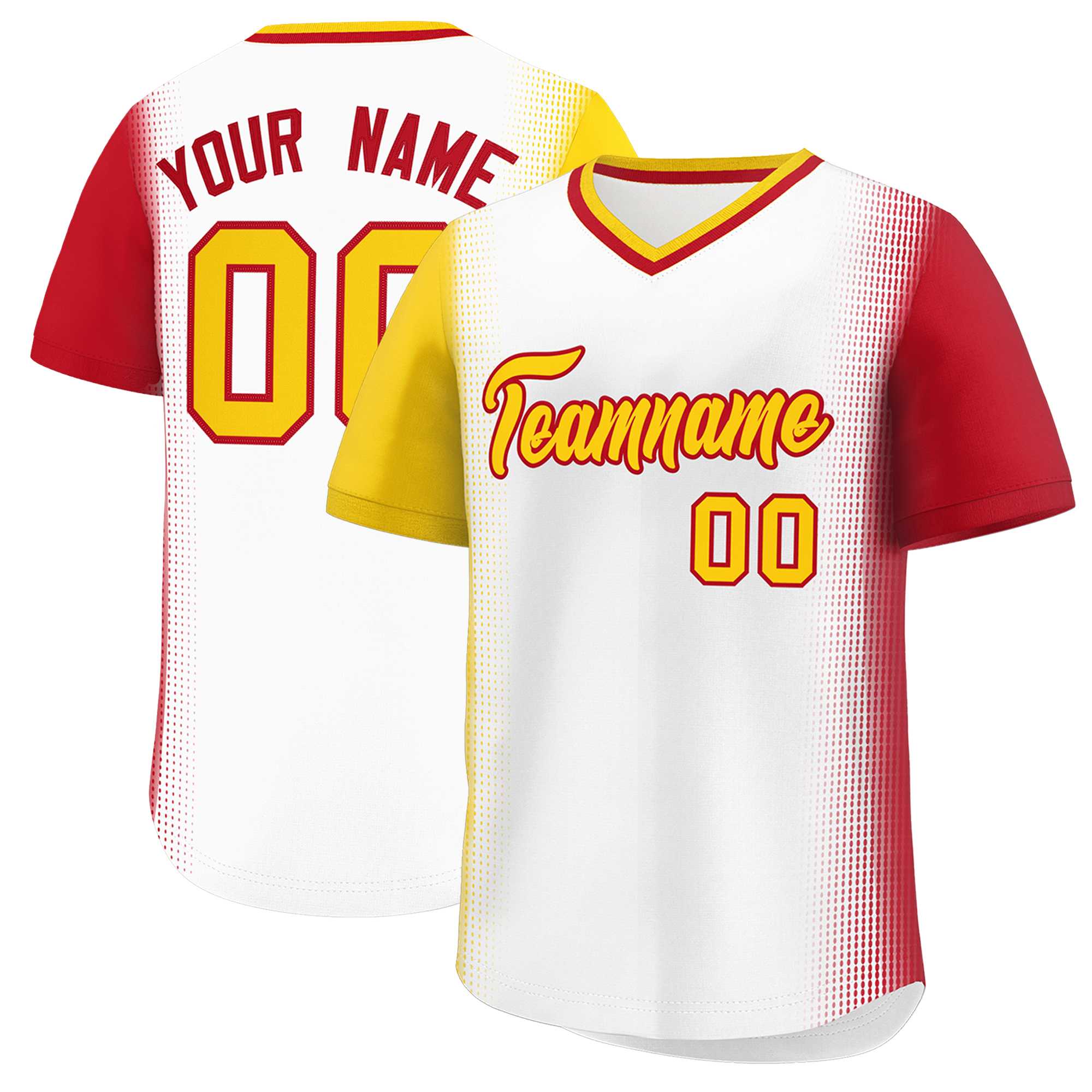 Custom White Gold-Red Personalized Raglan Sleeves Authentic Baseball Jersey