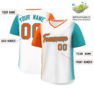 Custom White Orange-Aqua Personalized Raglan Sleeves Authentic Baseball Jersey