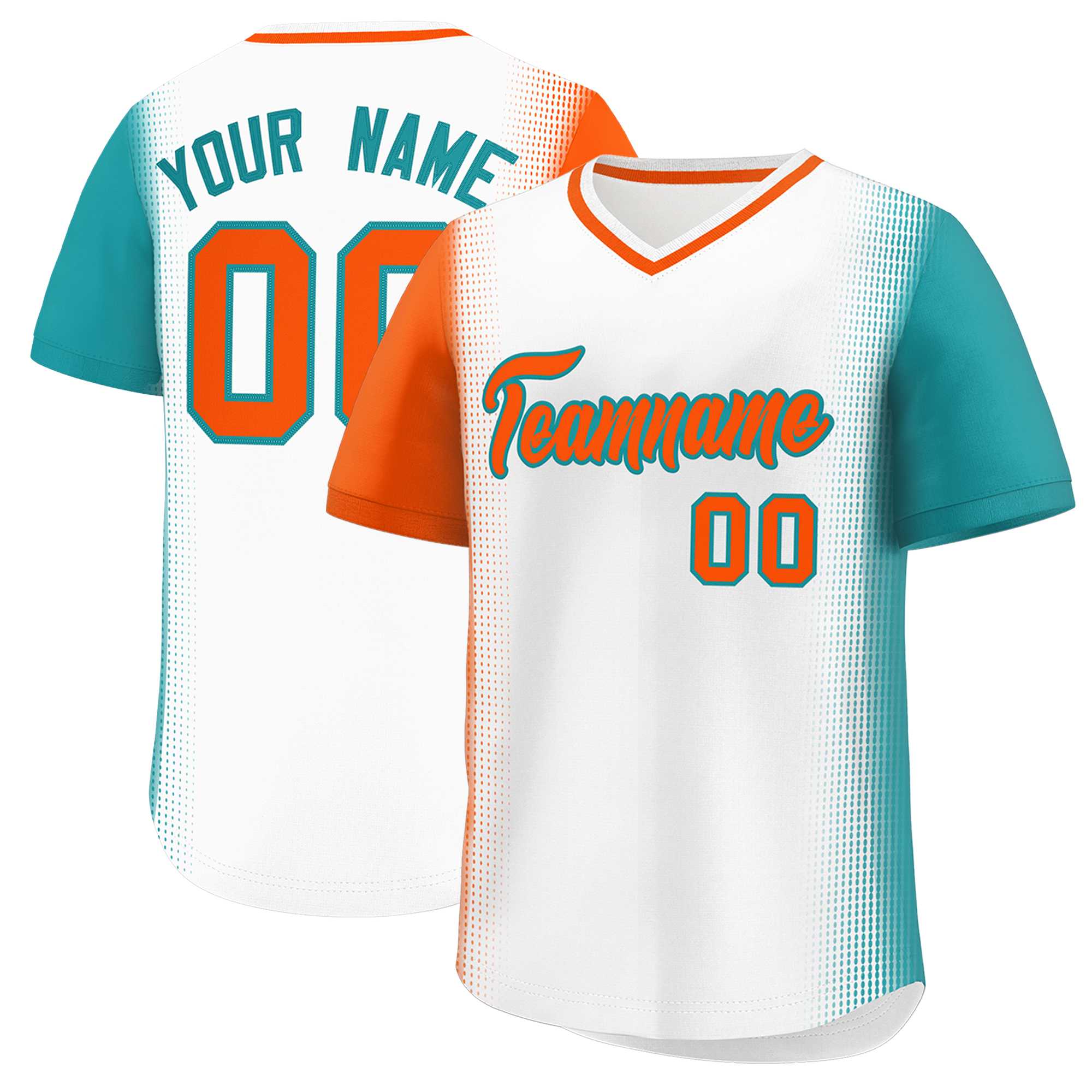 Custom White Orange-Aqua Personalized Raglan Sleeves Authentic Baseball Jersey