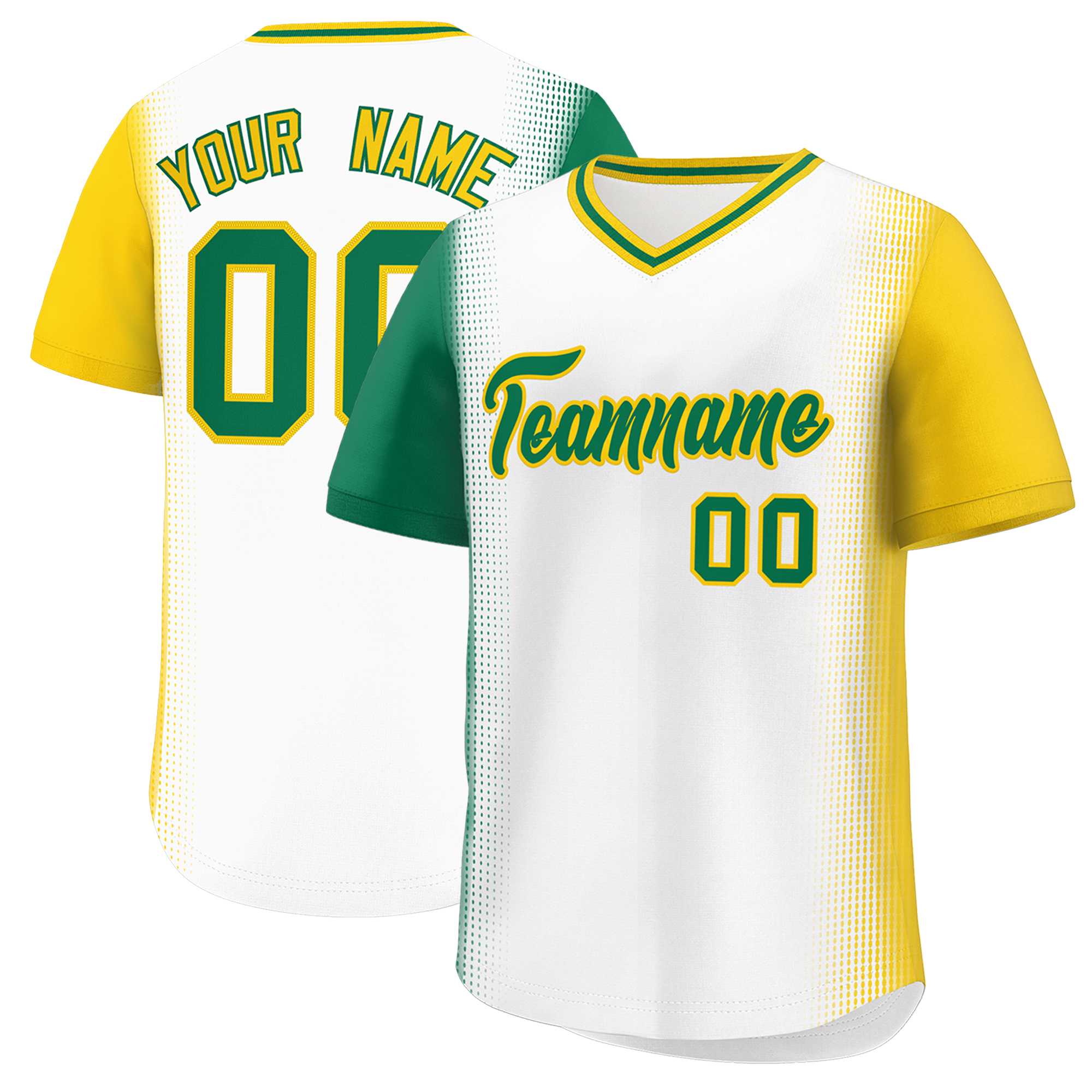 Custom White Kelly Green-Gold Personalized Raglan Sleeves Authentic Baseball Jersey