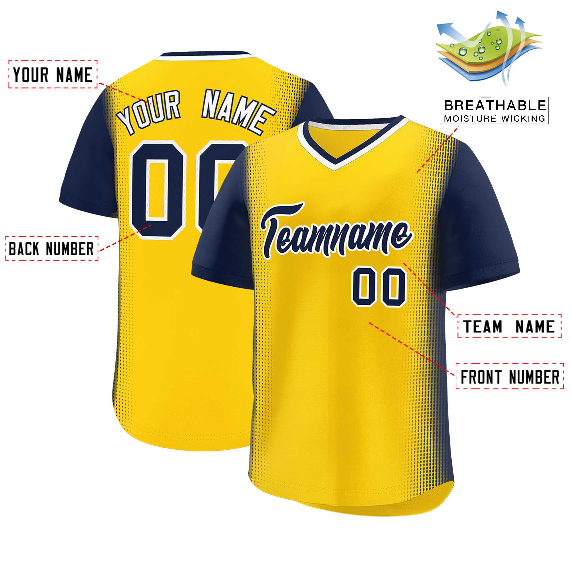 Custom Gold Navy Personalized Raglan Sleeves Authentic Baseball Jersey