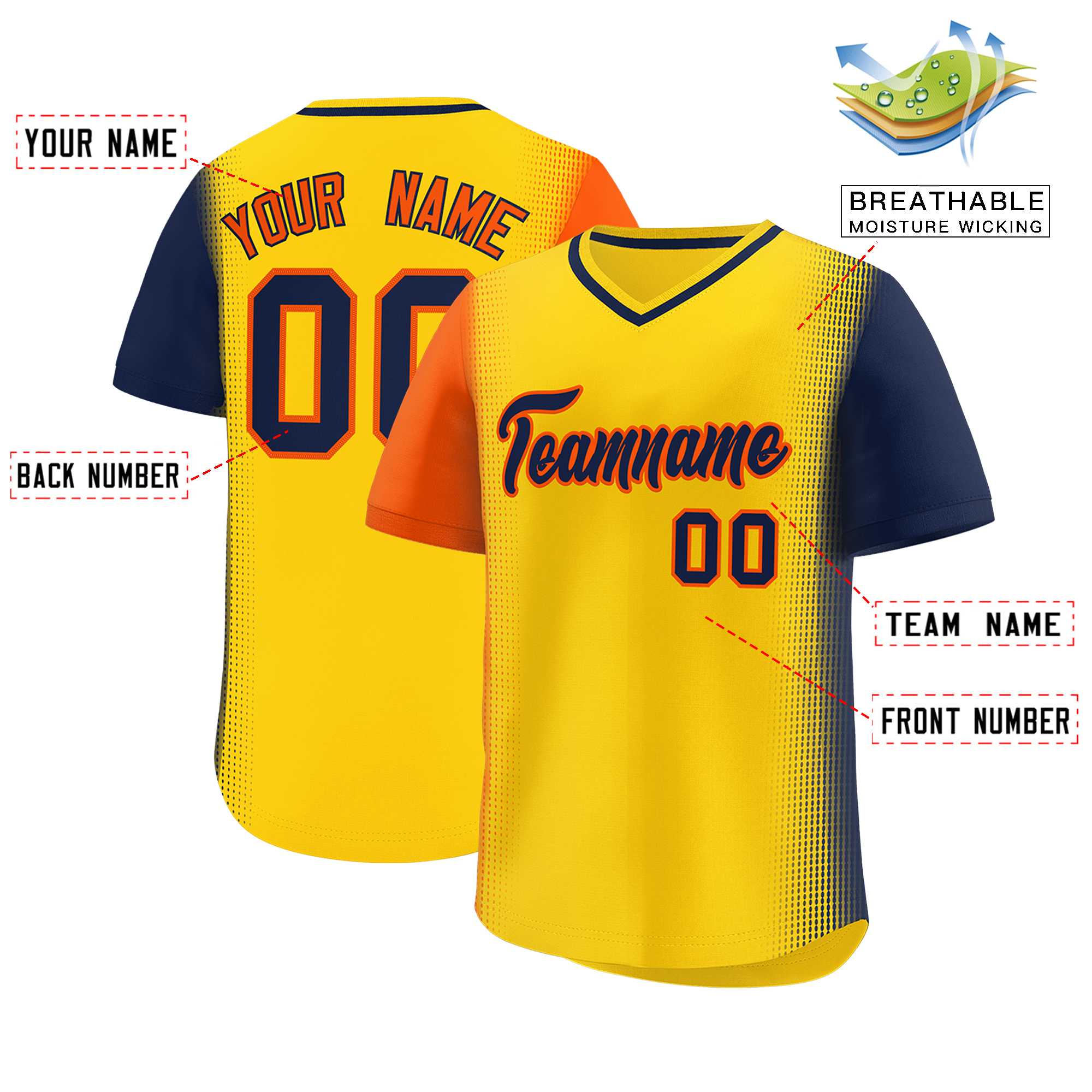 Custom Gold Orange-Navy Personalized Raglan Sleeves Authentic Baseball Jersey