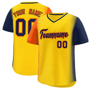 Custom Gold Orange-Navy Personalized Raglan Sleeves Authentic Baseball Jersey