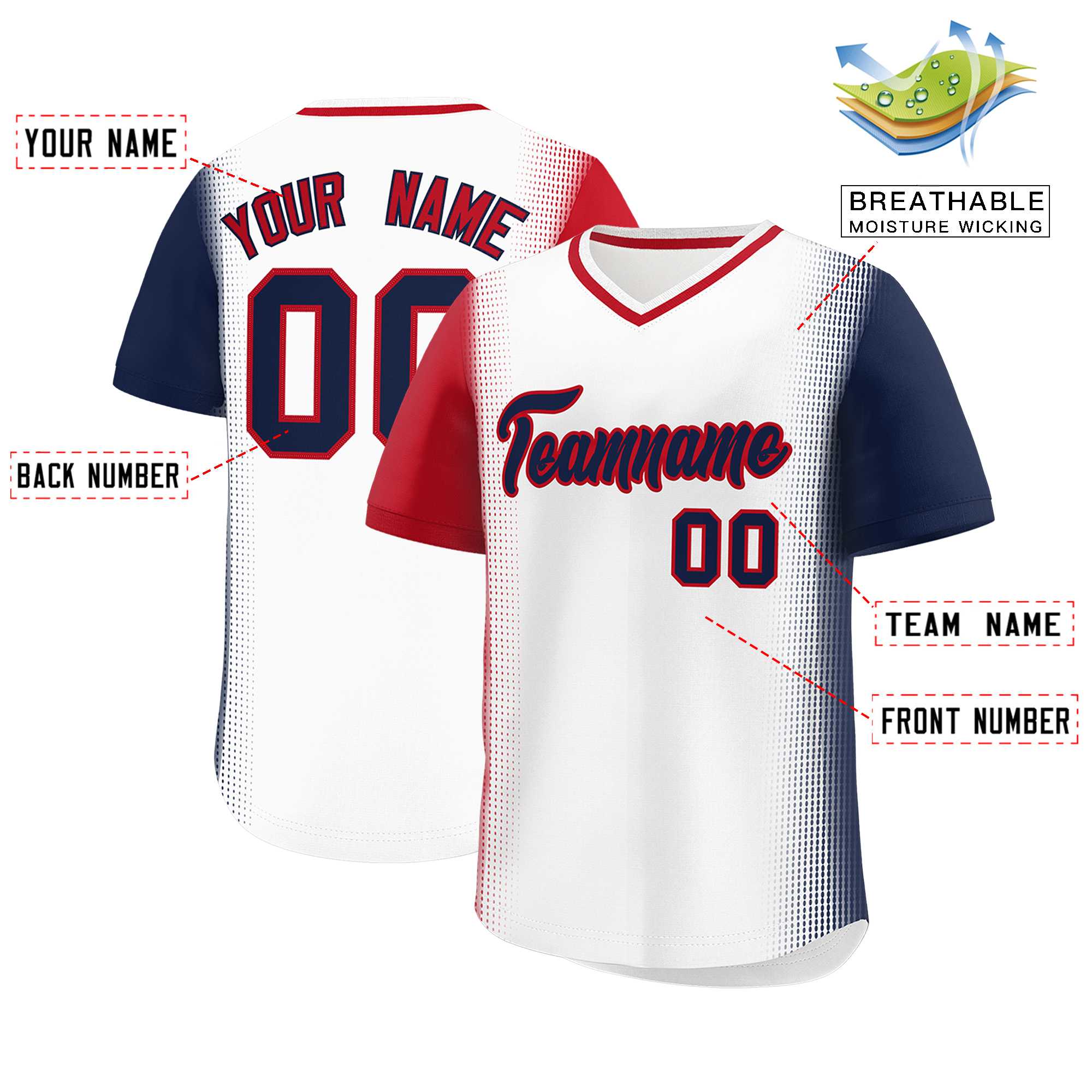 Custom White Red-Navy Personalized Raglan Sleeves Authentic Baseball Jersey