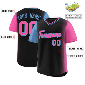 Custom Black Light Blue-Pink Personalized Raglan Sleeves Authentic Baseball Jersey