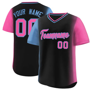 Custom Black Light Blue-Pink Personalized Raglan Sleeves Authentic Baseball Jersey