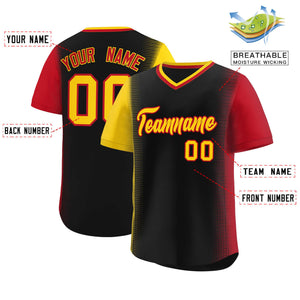 Custom Black Gold-Red Personalized Raglan Sleeves Authentic Baseball Jersey