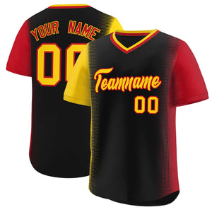 Custom Black Gold-Red Personalized Raglan Sleeves Authentic Baseball Jersey