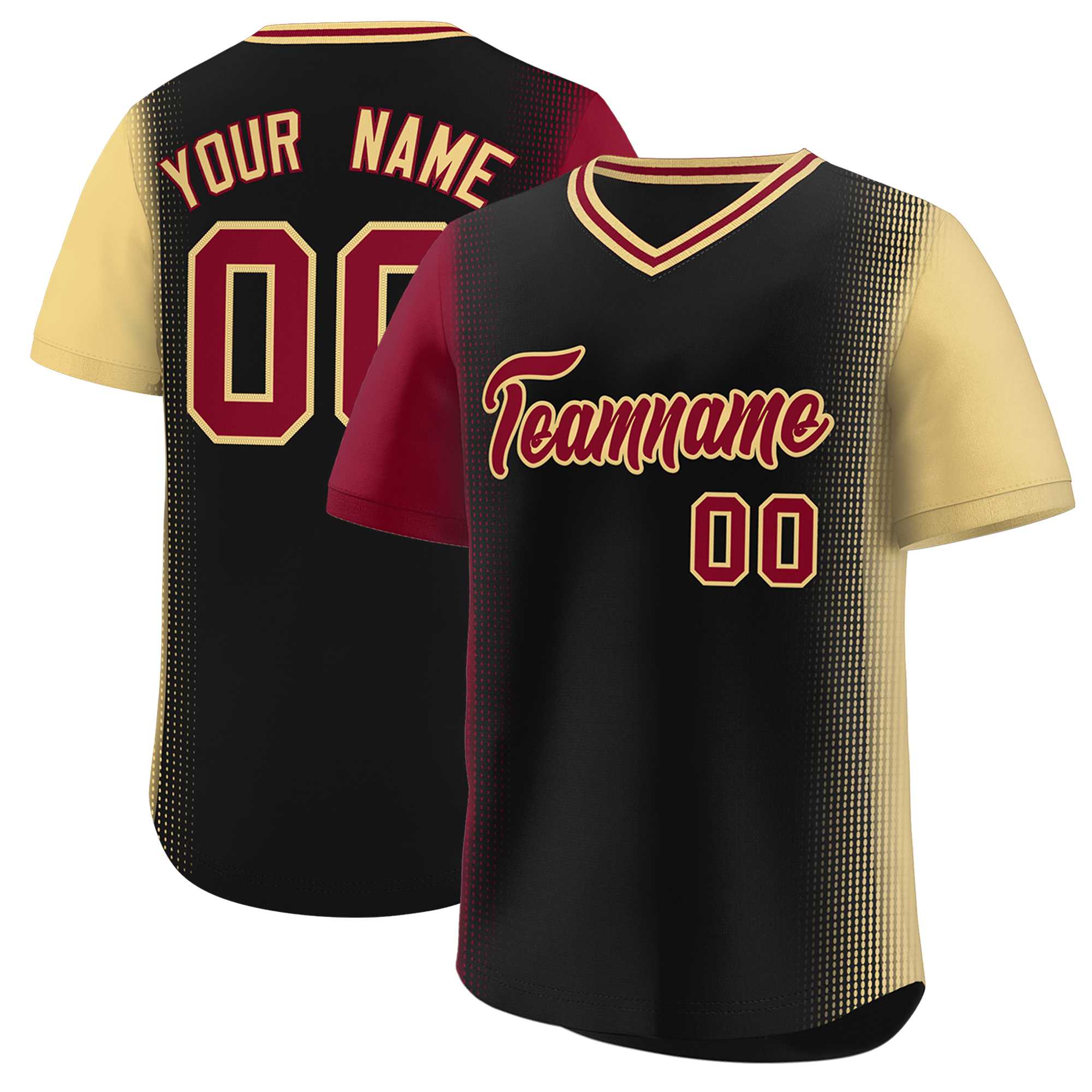 Custom Black Crimson-Khaki Personalized Raglan Sleeves Authentic Baseball Jersey