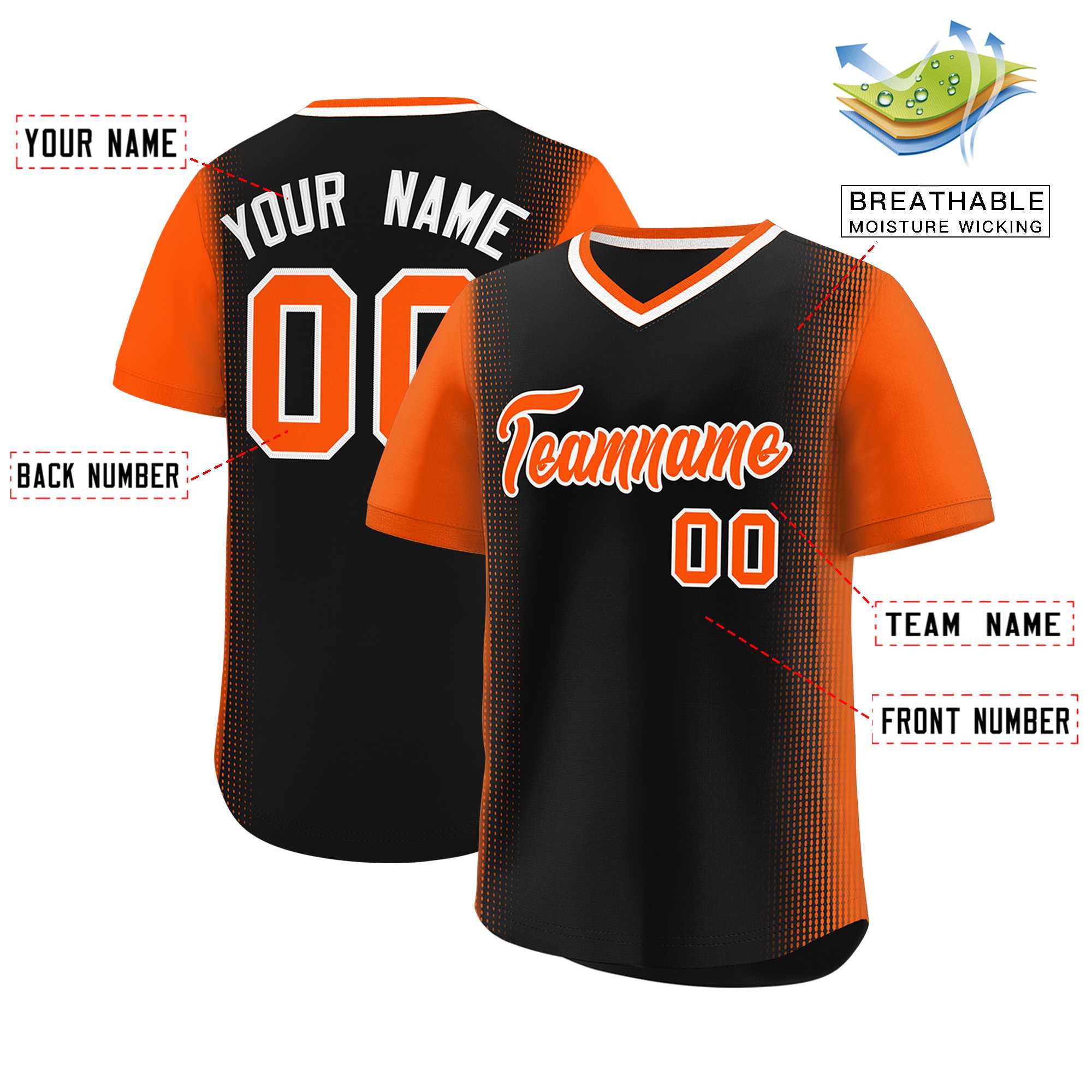 Custom Black Orange Personalized Raglan Sleeves Authentic Baseball Jersey