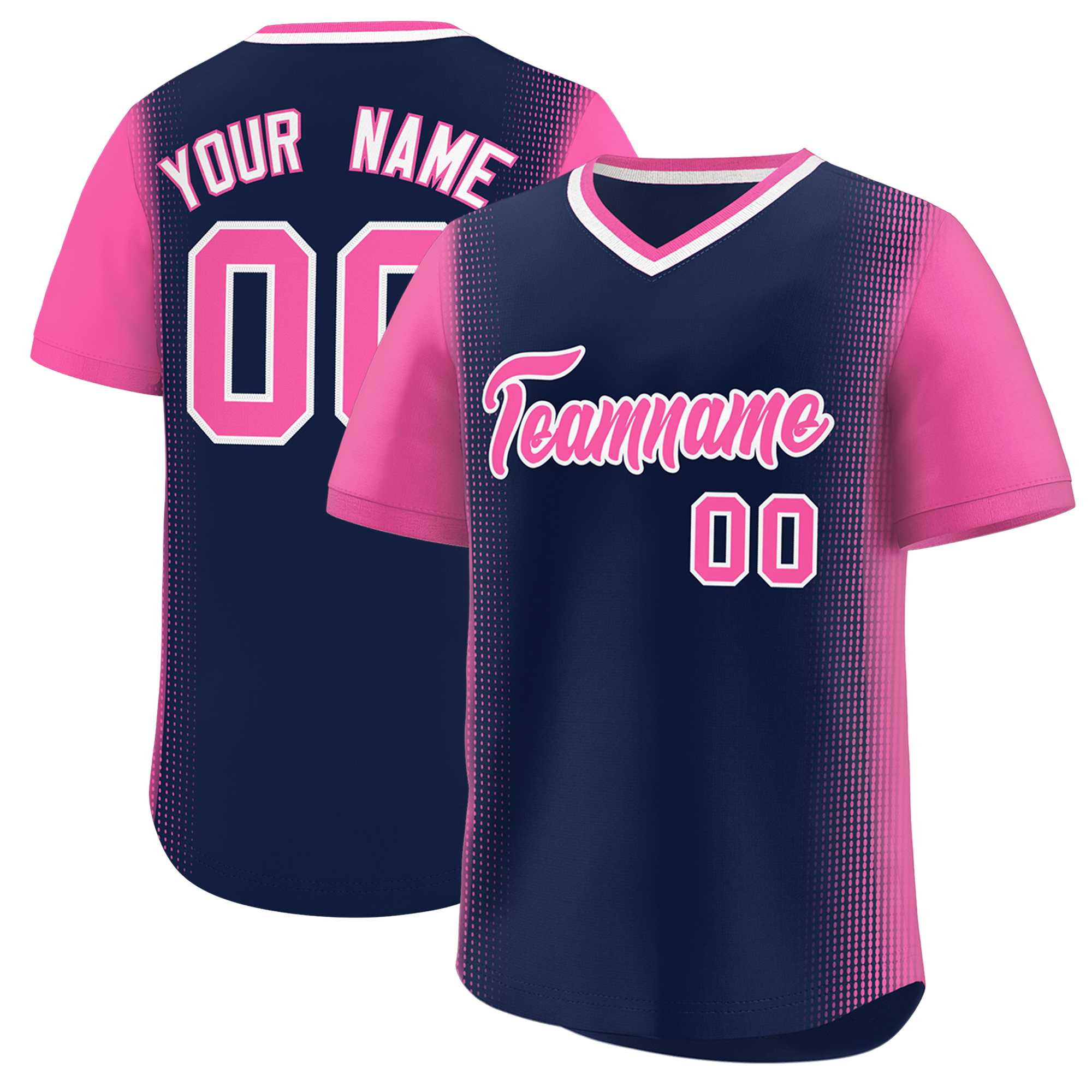 Custom Navy Pink Personalized Raglan Sleeves Authentic Baseball Jersey