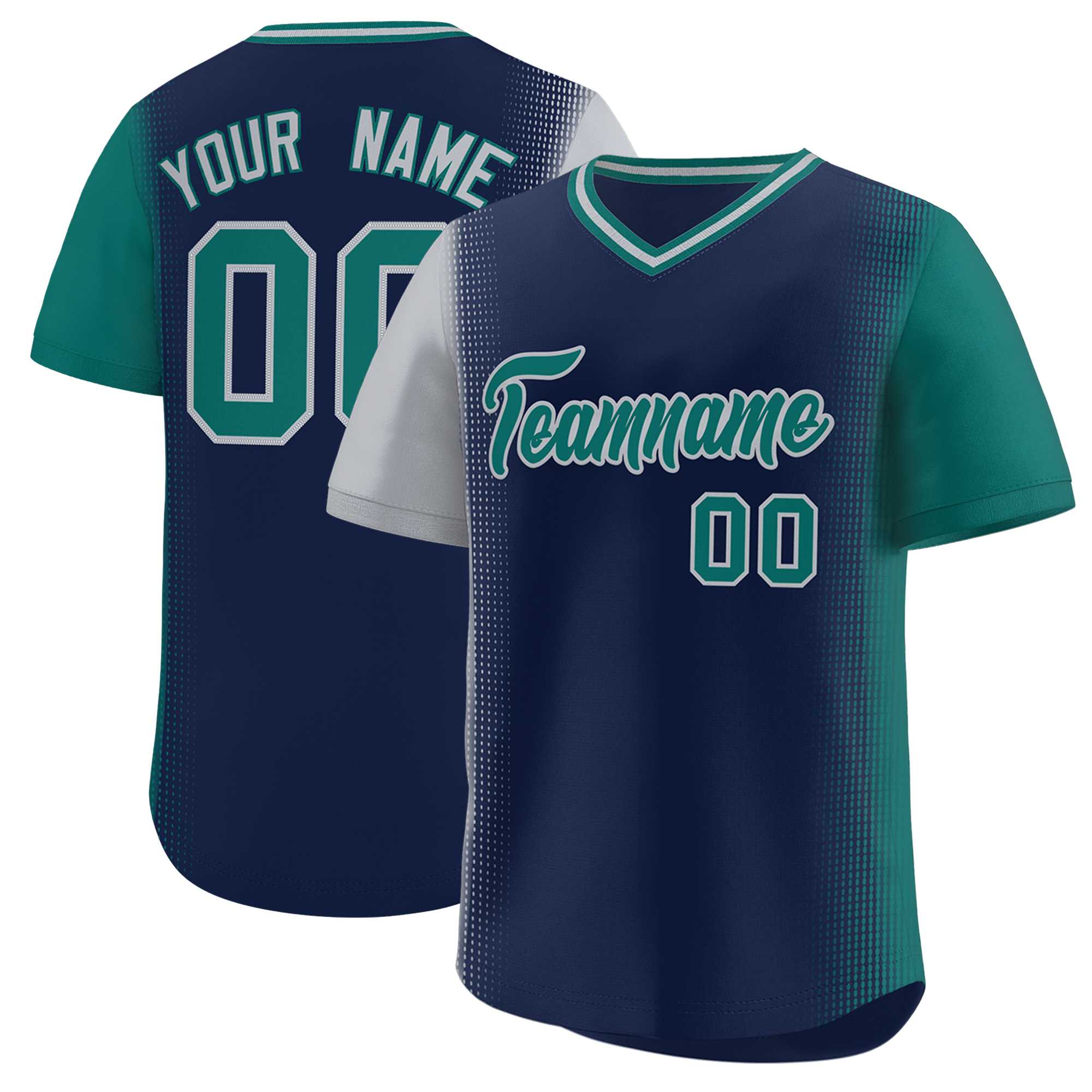 Custom Navy Gray-Aqua Personalized Raglan Sleeves Authentic Baseball Jersey