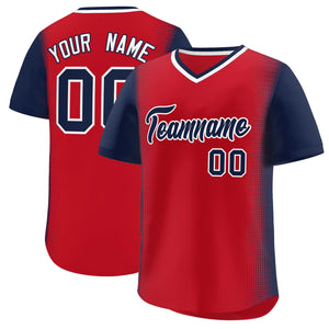 Custom Red Navy Personalized Raglan Sleeves Authentic Baseball Jersey