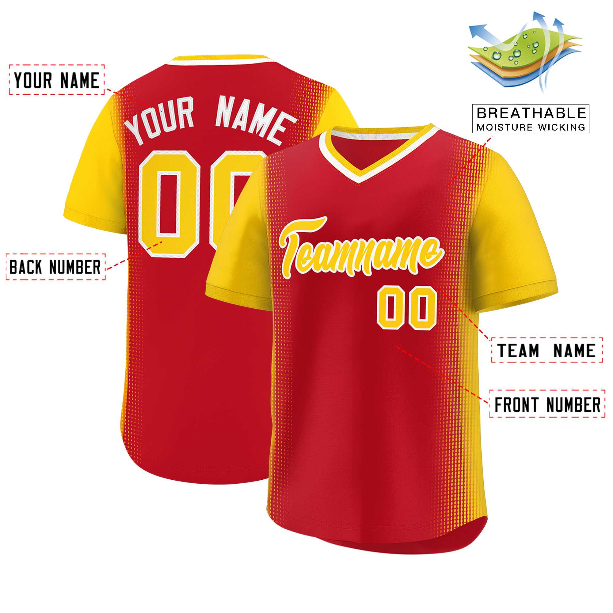 Custom Red Gold Personalized Raglan Sleeves Authentic Baseball Jersey