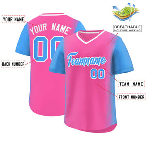 Custom Pink Powder Blue Personalized Raglan Sleeves Authentic Baseball Jersey