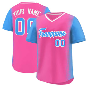 Custom Pink Powder Blue Personalized Raglan Sleeves Authentic Baseball Jersey