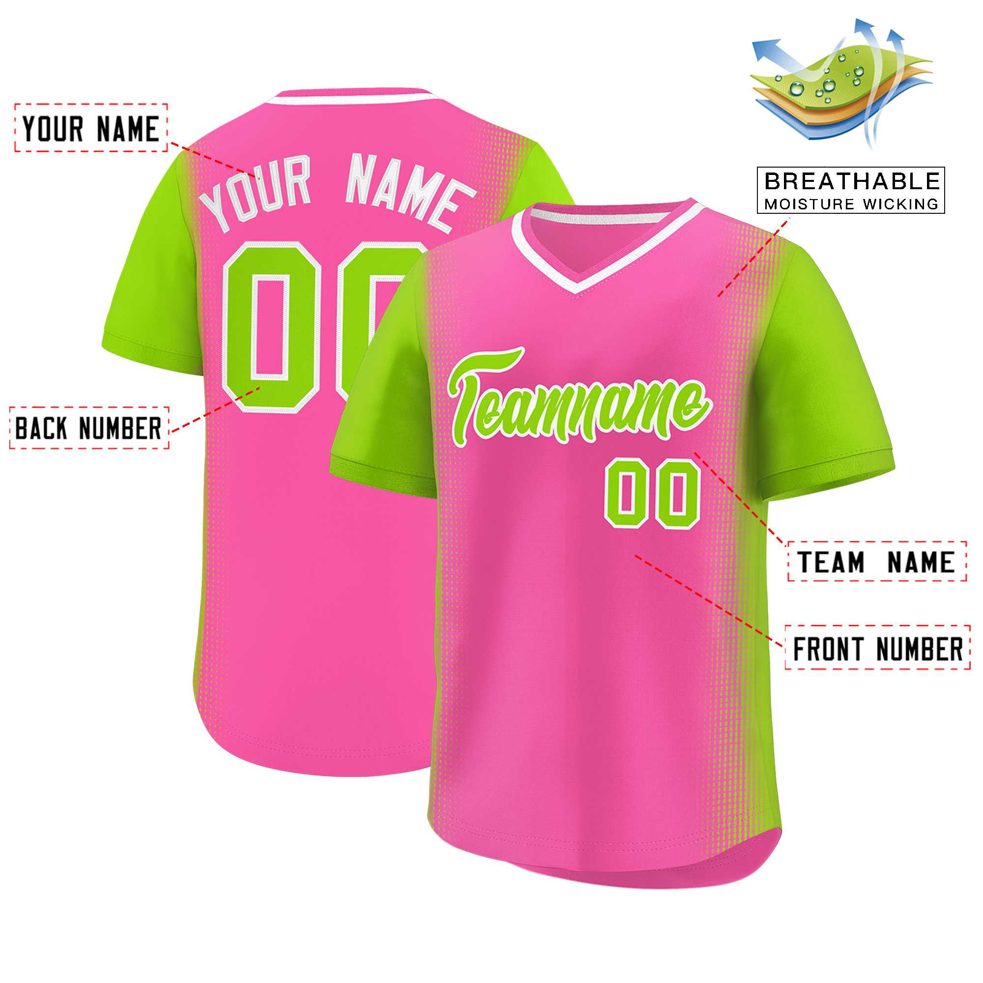 Custom Pink Neon Green Personalized Raglan Sleeves Authentic Baseball Jersey