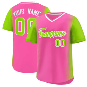 Custom Pink Neon Green Personalized Raglan Sleeves Authentic Baseball Jersey