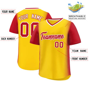 Custom Gold Red Personalized Raglan Sleeves Authentic Baseball Jersey