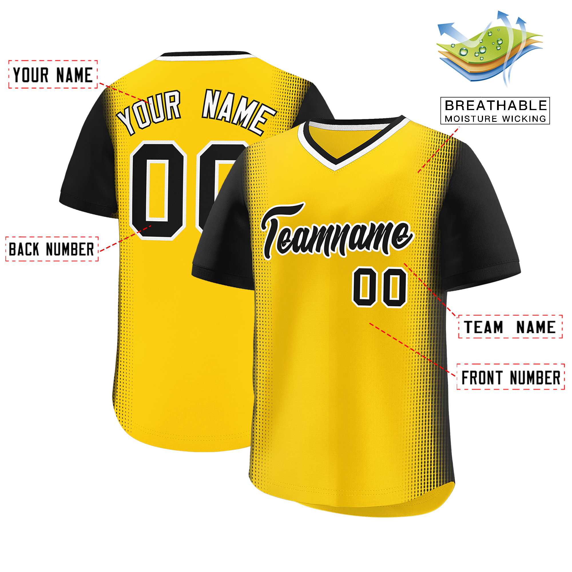 Custom Gold Black Personalized Raglan Sleeves Authentic Baseball Jersey