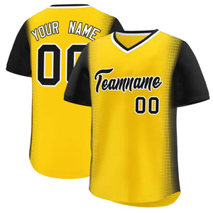 Custom Gold Black Personalized Raglan Sleeves Authentic Baseball Jersey