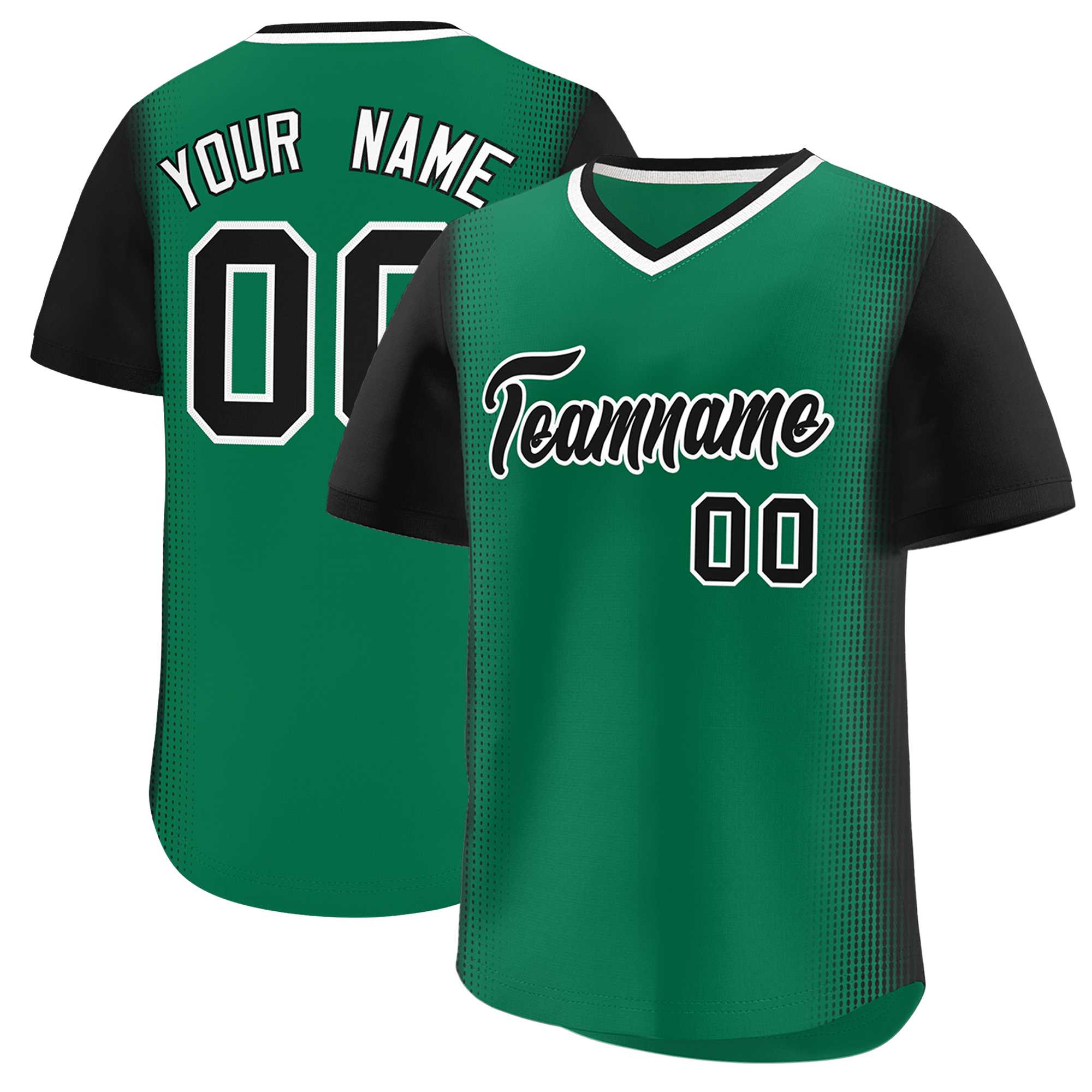 Custom Kelly Green Black Personalized Raglan Sleeves Authentic Baseball Jersey