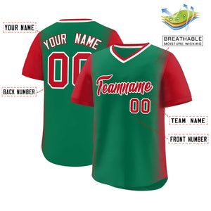 Custom Kelly Green Red Personalized Raglan Sleeves Authentic Baseball Jersey