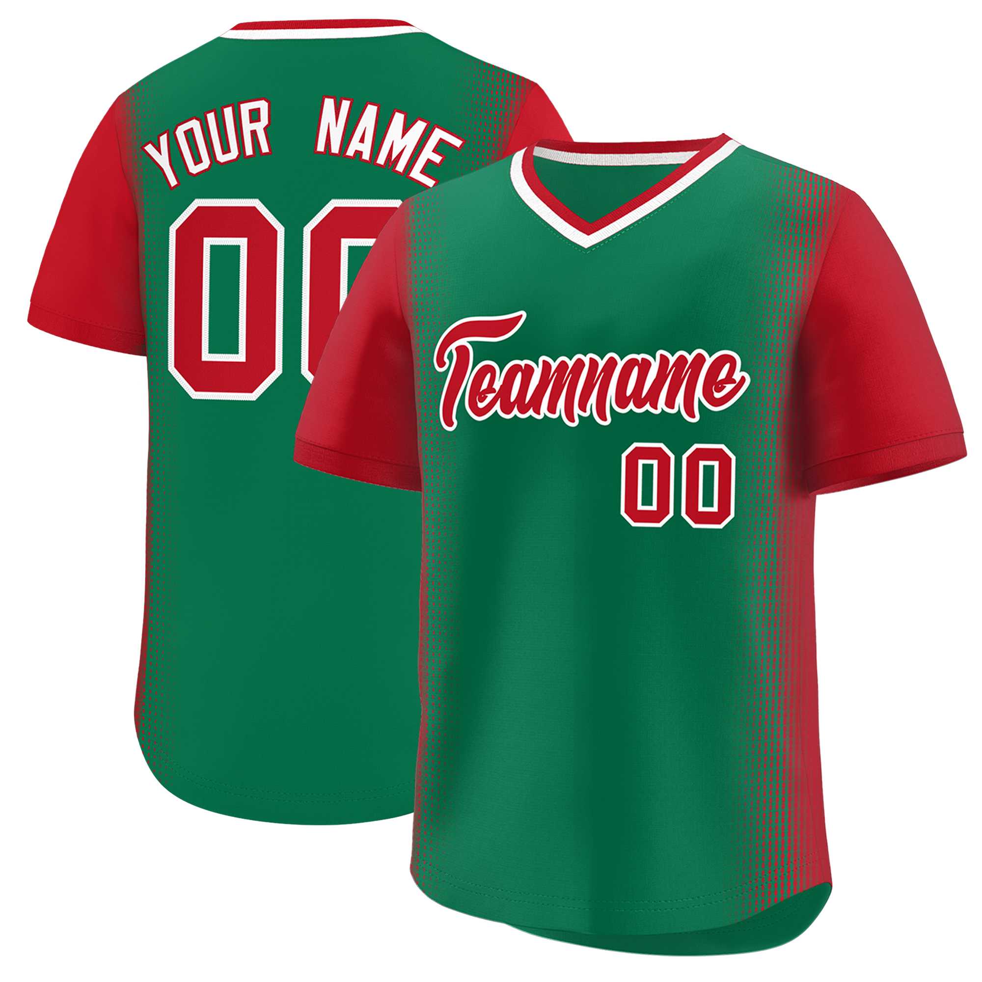 Custom Kelly Green Red Personalized Raglan Sleeves Authentic Baseball Jersey