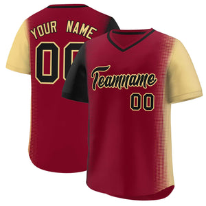 Custom Crimson Black-Khaki Personalized Raglan Sleeves Authentic Baseball Jersey